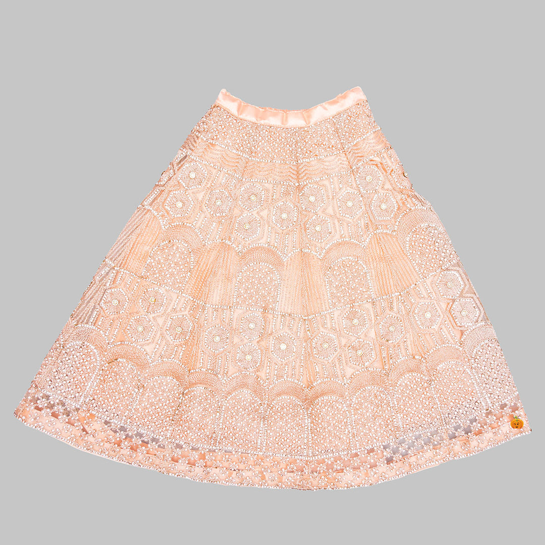 Peach Embellished Lehenga Choli for Girls Bottom View