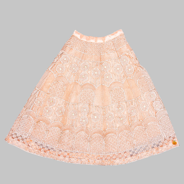 Peach Embellished Lehenga Choli for Girls Bottom View