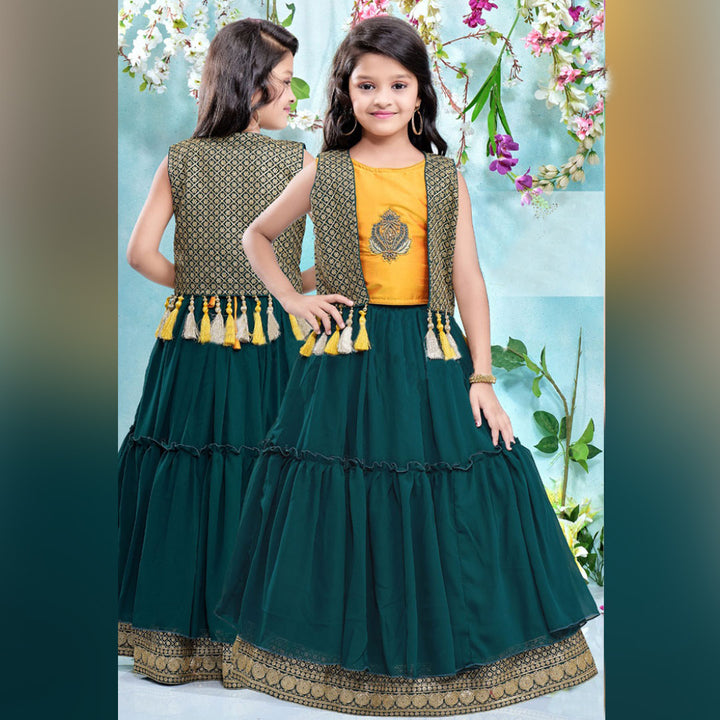 Rama Yellow Girls Lehenga Choli Model Image Front View