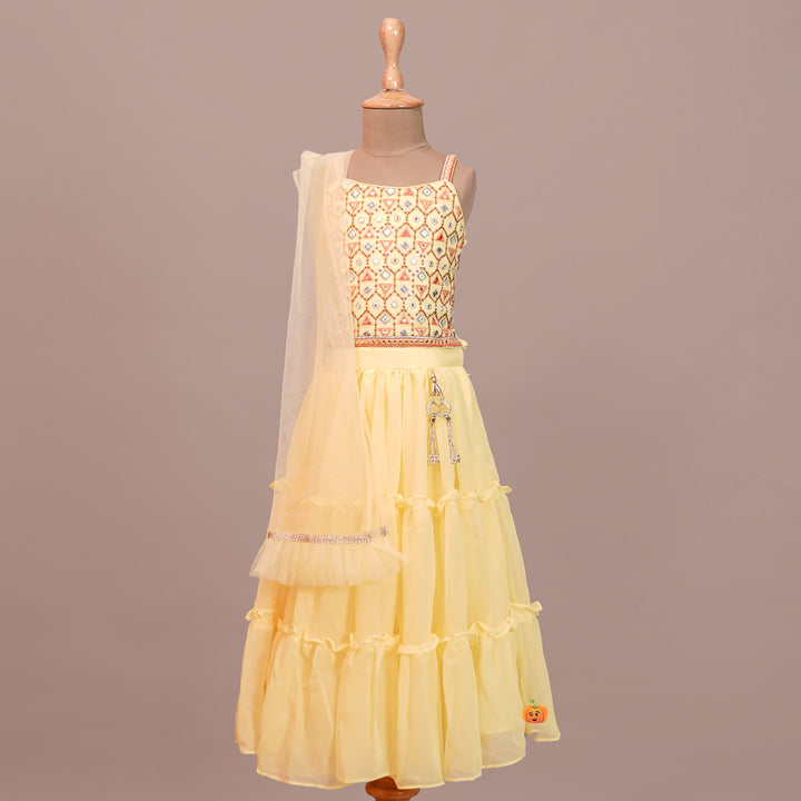 Lemon Lehenga Choli for Girls Front View