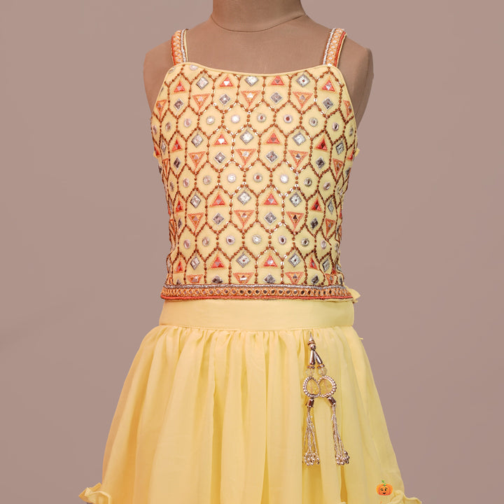 Lemon Lehenga Choli for Girls Close Up View