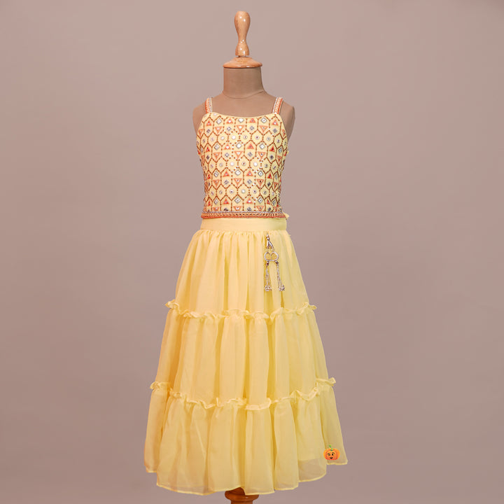 Lemon Lehenga Choli for Girls Top View