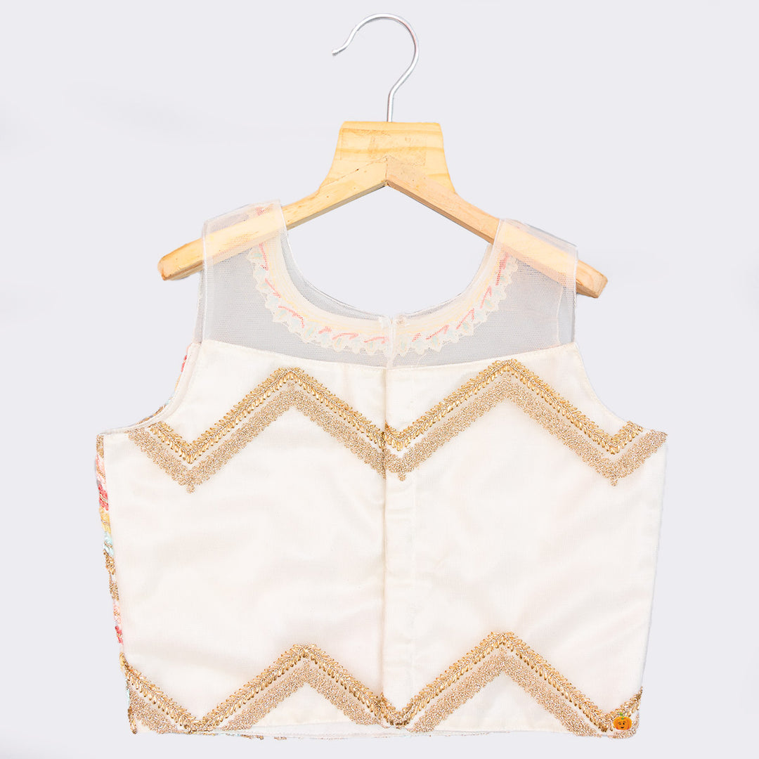 Cream Zig Zag Pattern Girls Lehenga Choli Back View