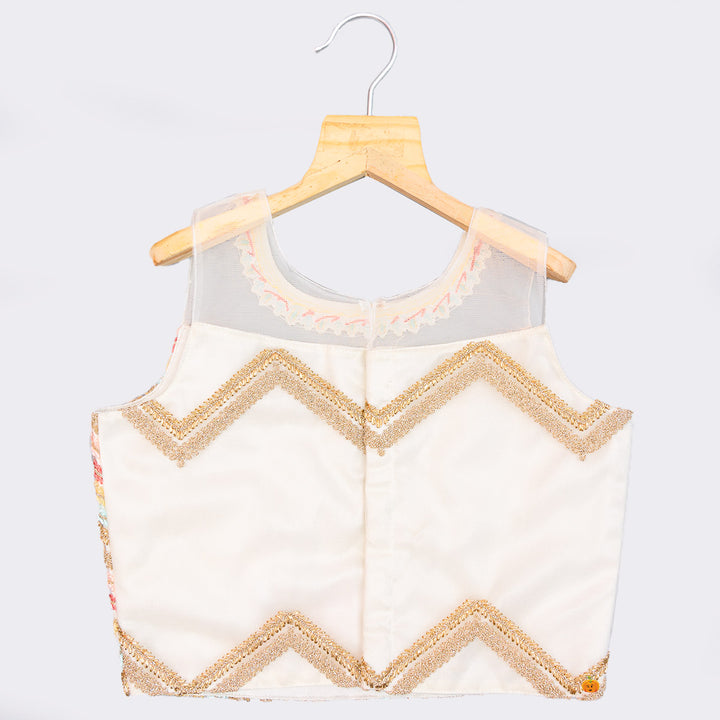 Cream Zig Zag Pattern Girls Lehenga Choli Back View