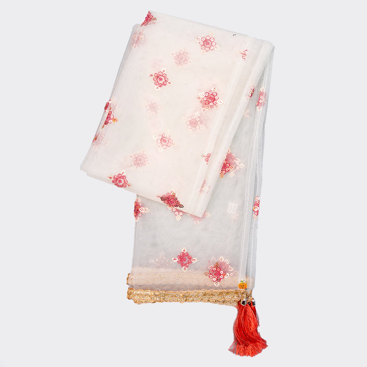 Cream Zig Zag Pattern Girls Lehenga Choli Dupatta View
