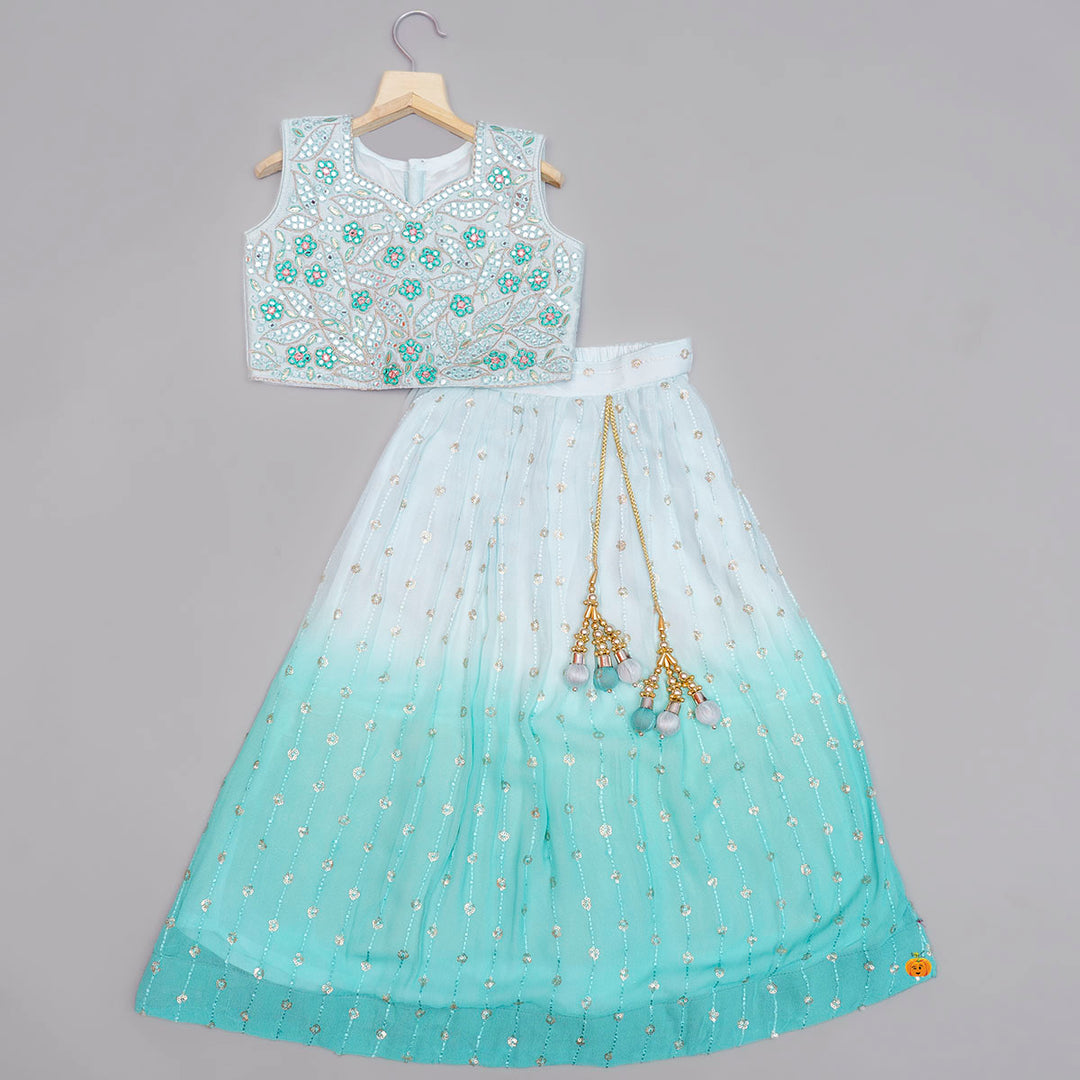 Sea Green Girls Lehenga Choli with Dupatta Top View