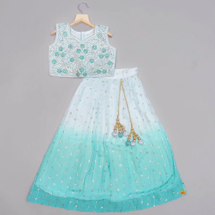 Sea Green Girls Lehenga Choli with Dupatta Top View