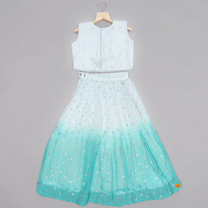 Sea Green Girls Lehenga Choli with Dupatta Back View