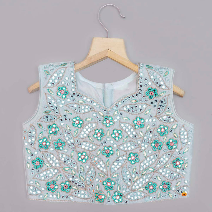 Sea Green Girls Lehenga Choli with Dupatta Top View