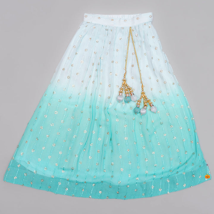 Sea Green Girls Lehenga Choli with Dupatta Bottom Front View