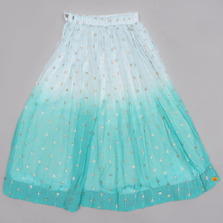 Sea Green Girls Lehenga Choli with Dupatta Bottom Back View