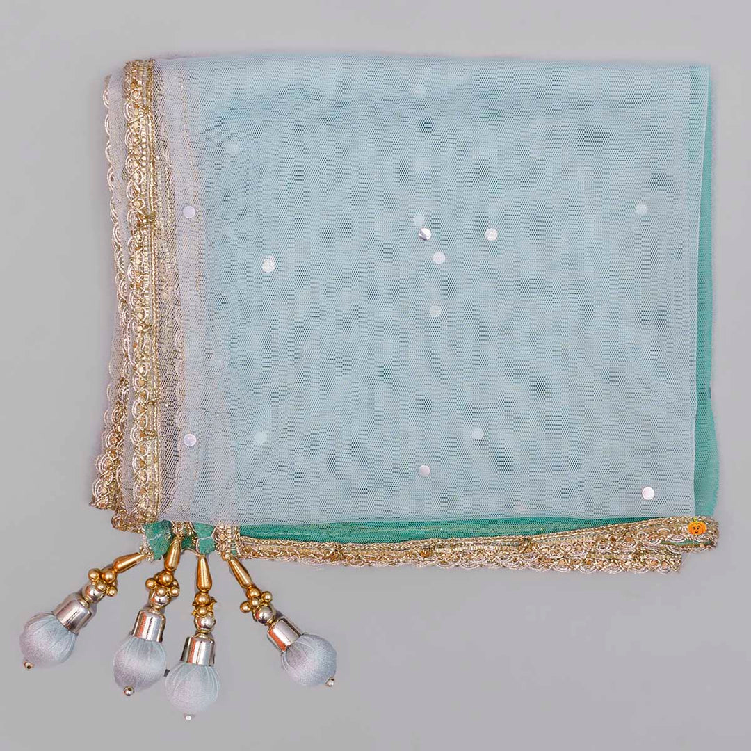 Sea Green Girls Lehenga Choli with Dupatta Dupatta View