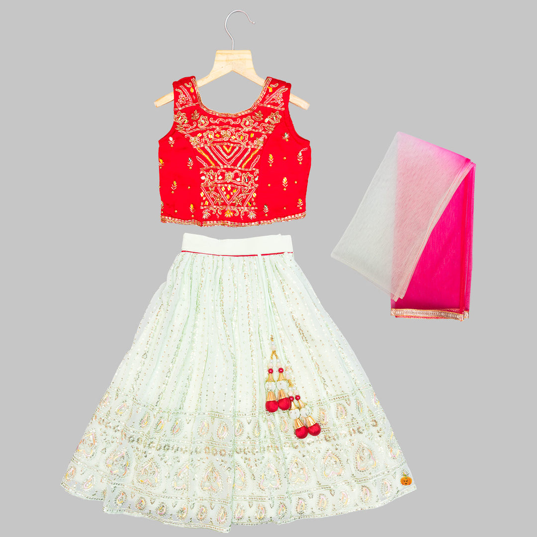 Ran Embroidered Girls Lehenga Choli Front View