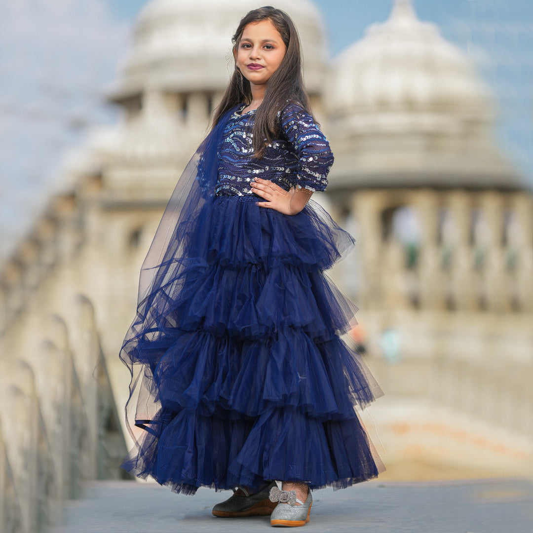 Blue Sequin Girls Lehenga Choli