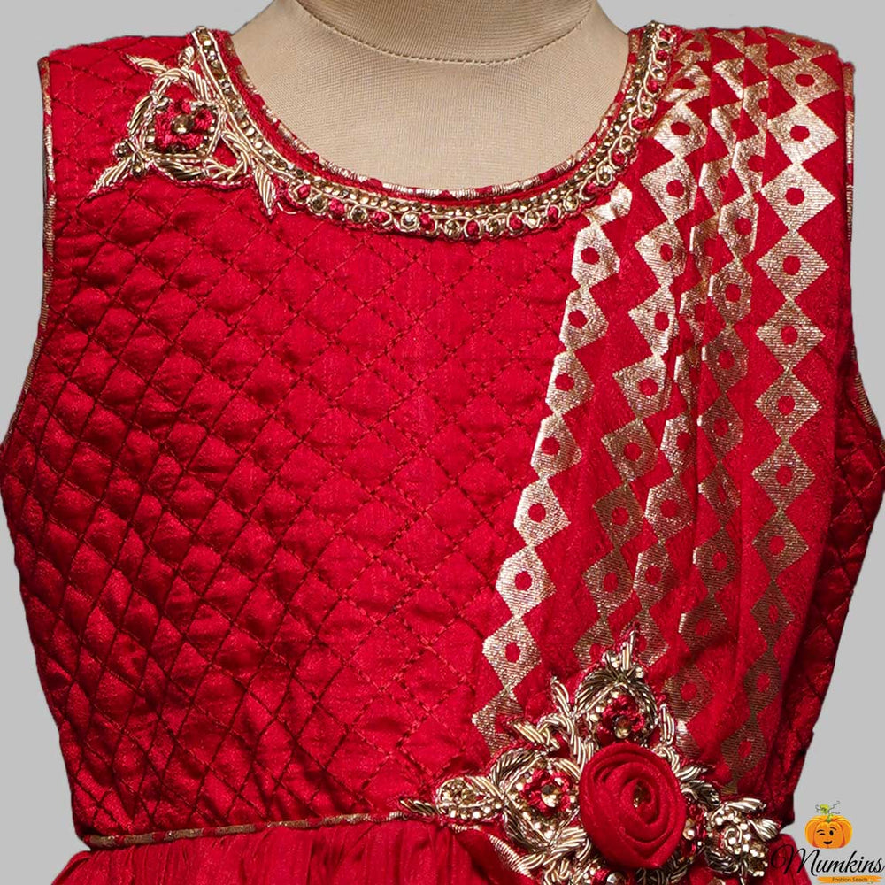 Maroon & Rama Girls Long Gown