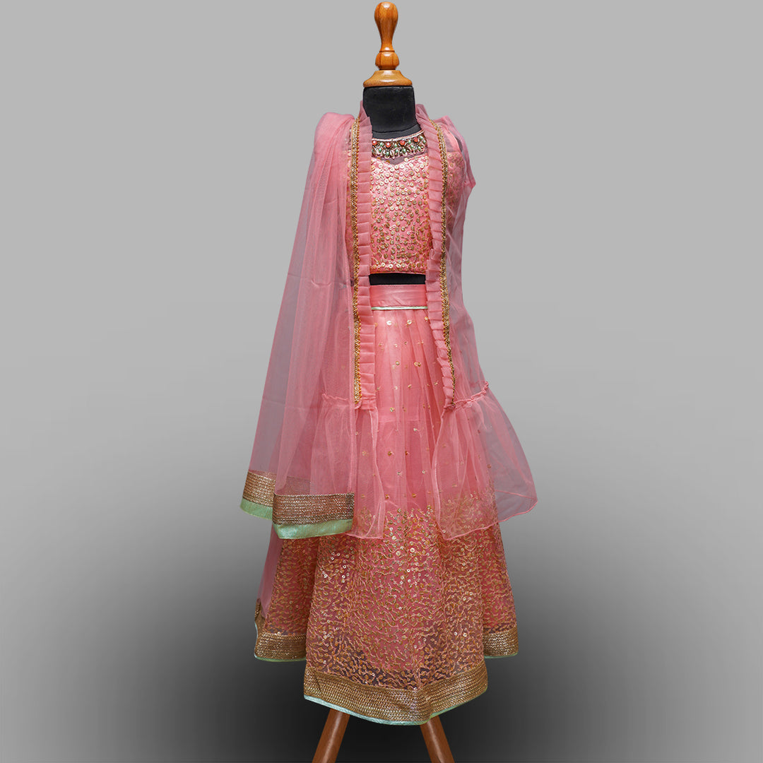 Peach Girls Lehenga Choli Front View