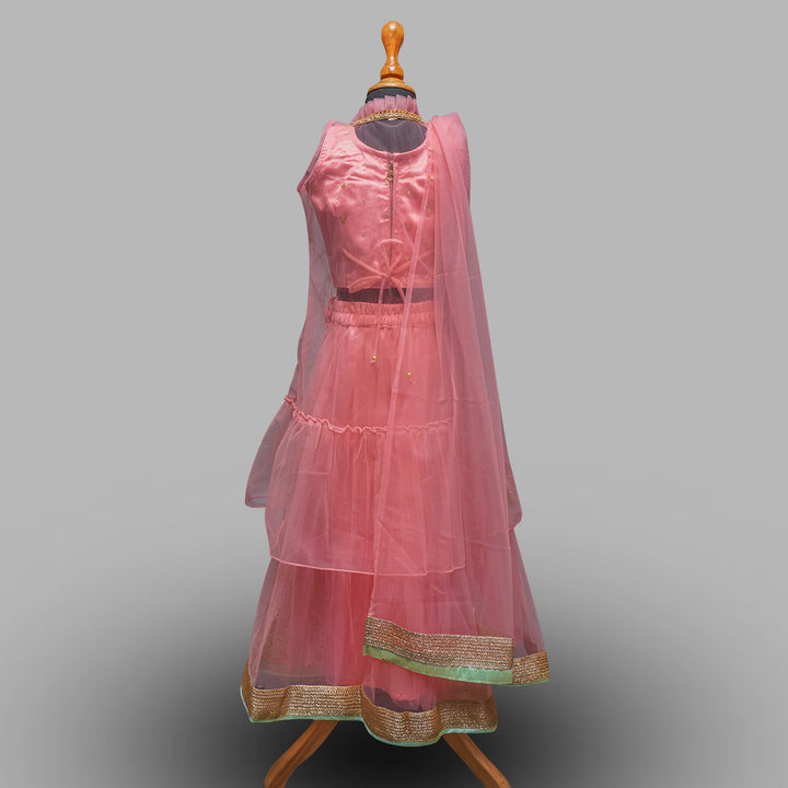 Peach Girls Lehenga Choli Back View