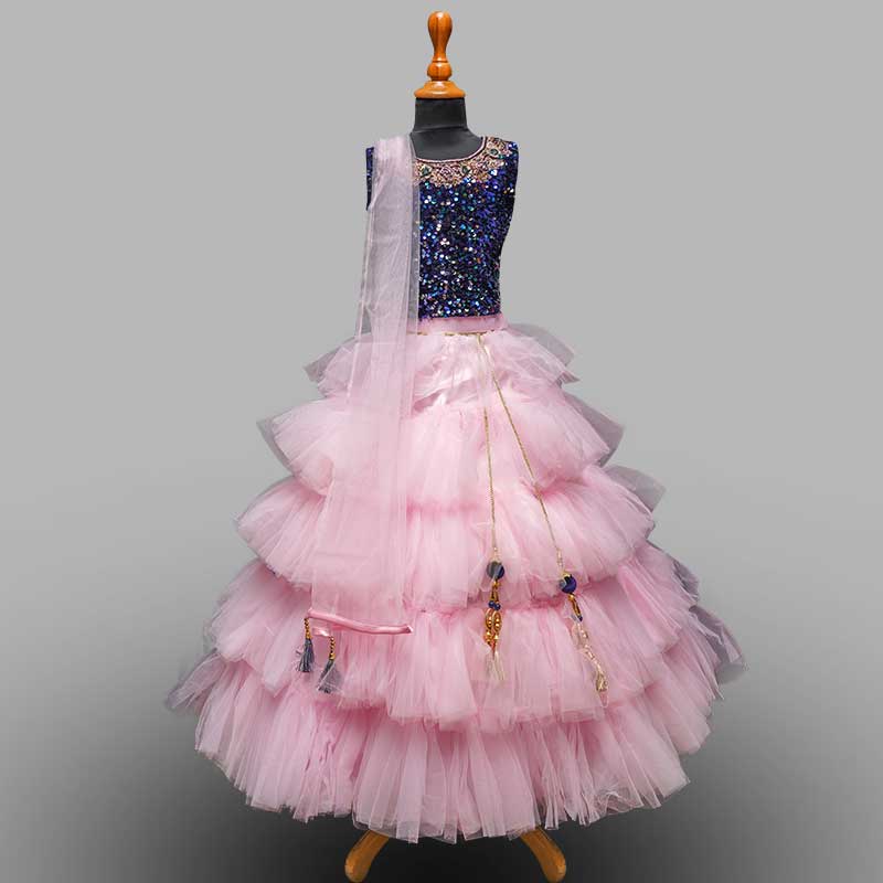 Pink-Blue Kids Girls Lehenga Choli