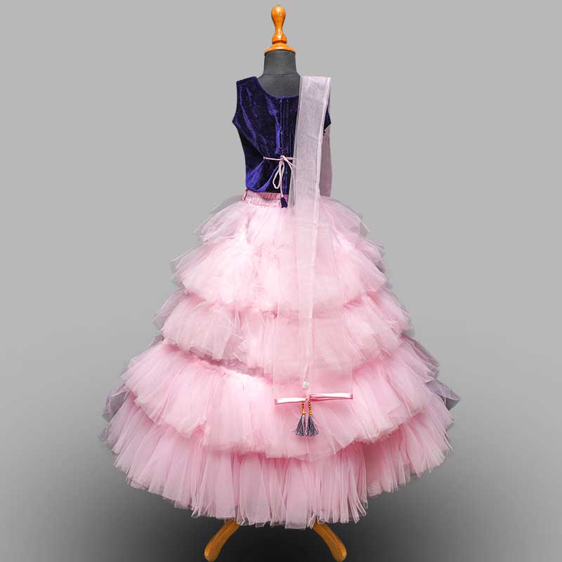 Pink-Blue Kids Girls Lehenga Choli
