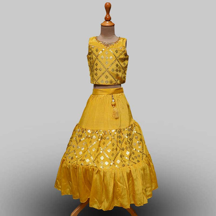 Turquoise & Mustard Girls Lehenga Choli