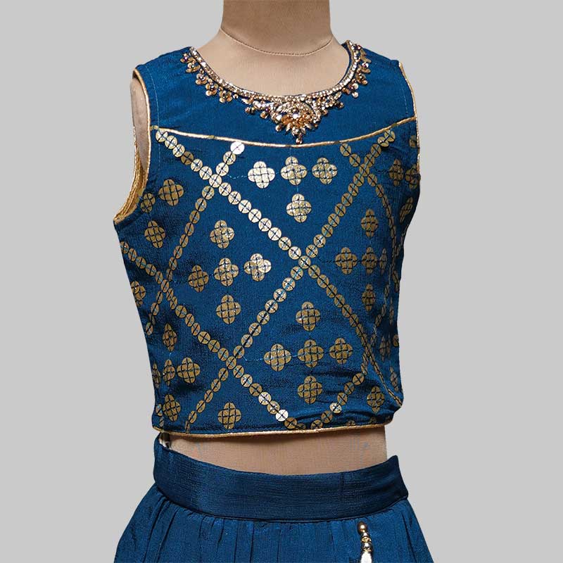 Turquoise & Mustard Girls Lehenga Choli