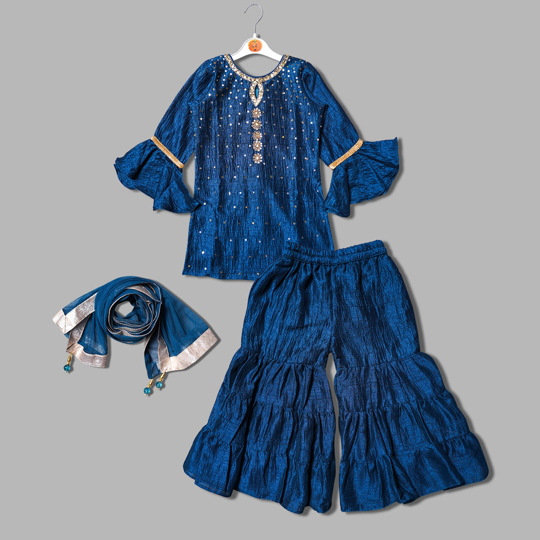 Blue Girls Gharara Dress Front View