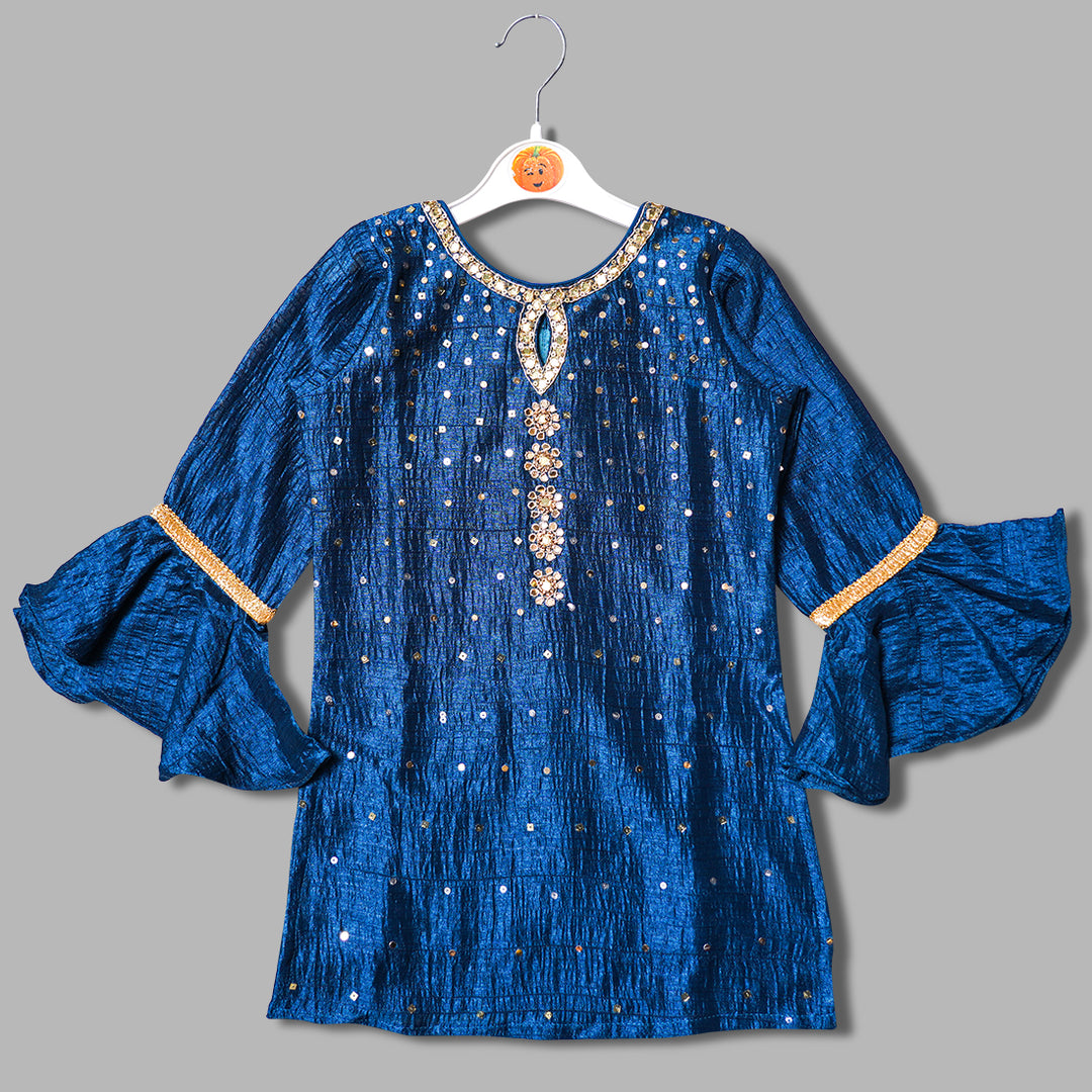 Blue Girls Gharara Dress Top View