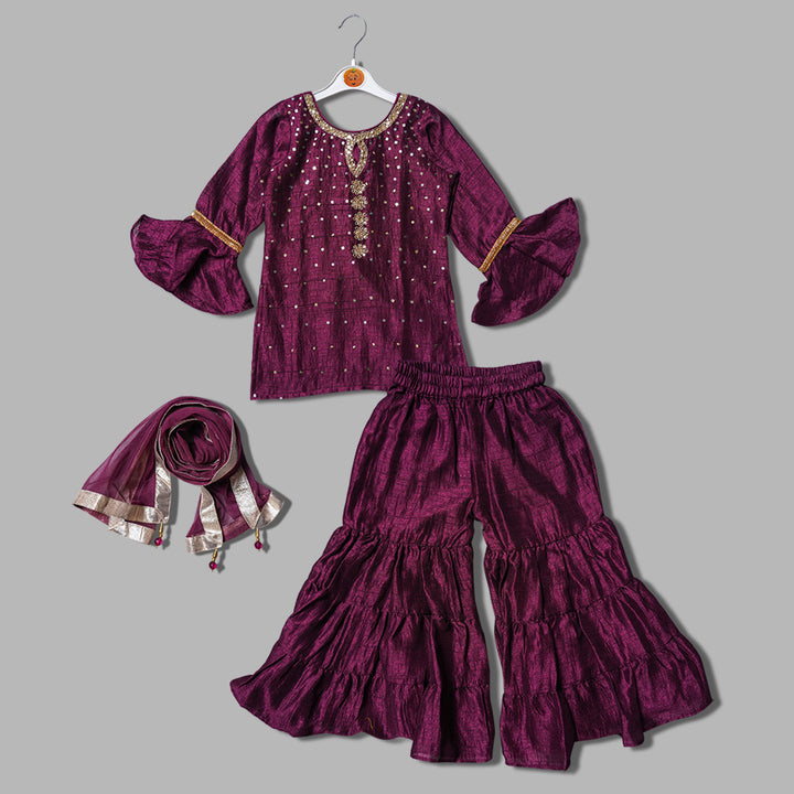 Wine Girls Gharara Dress Front View