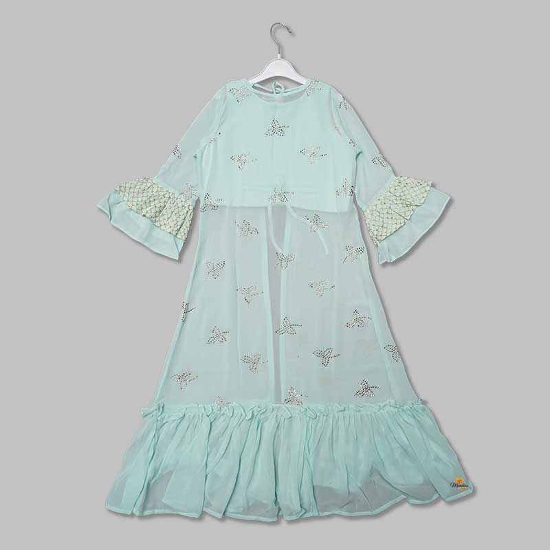 Green & Peach Girls Shrug Suit