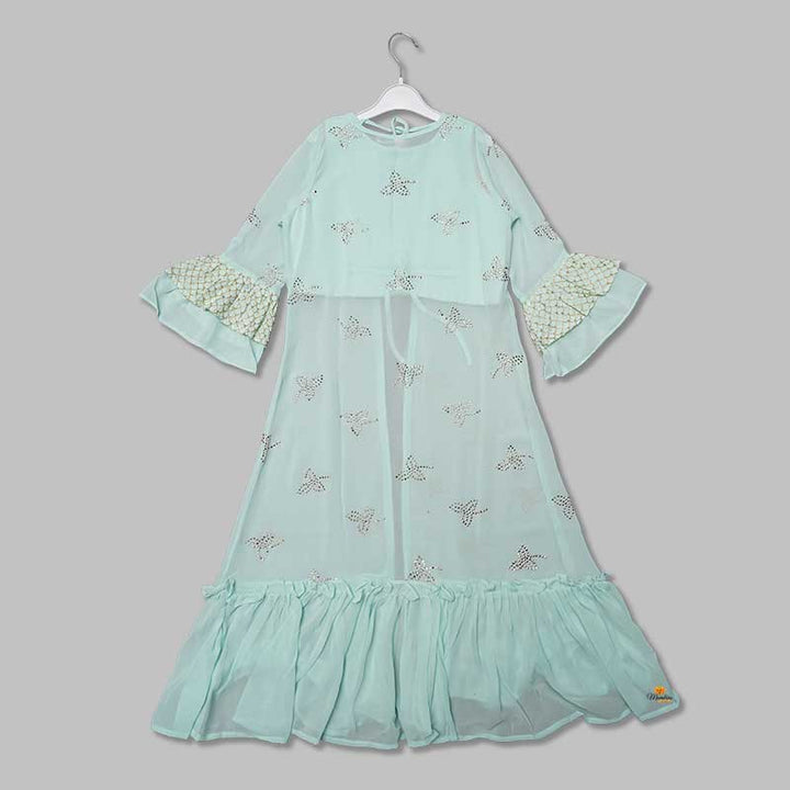 Green & Peach Girls Shrug Suit