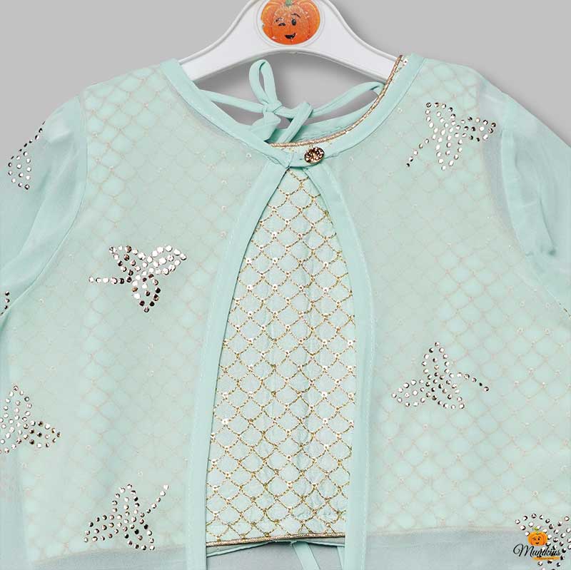 Green & Peach Girls Shrug Suit