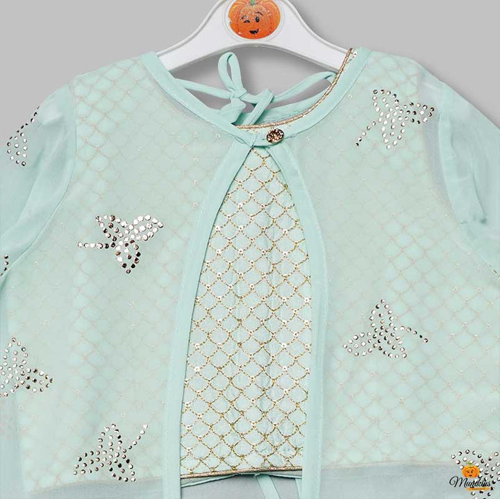 Green & Peach Girls Shrug Suit