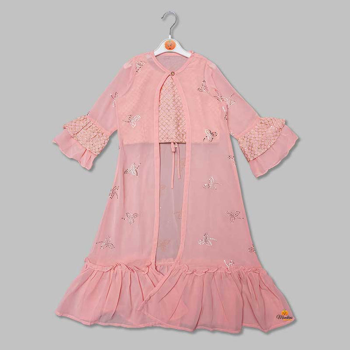 Green & Peach Girls Shrug Suit