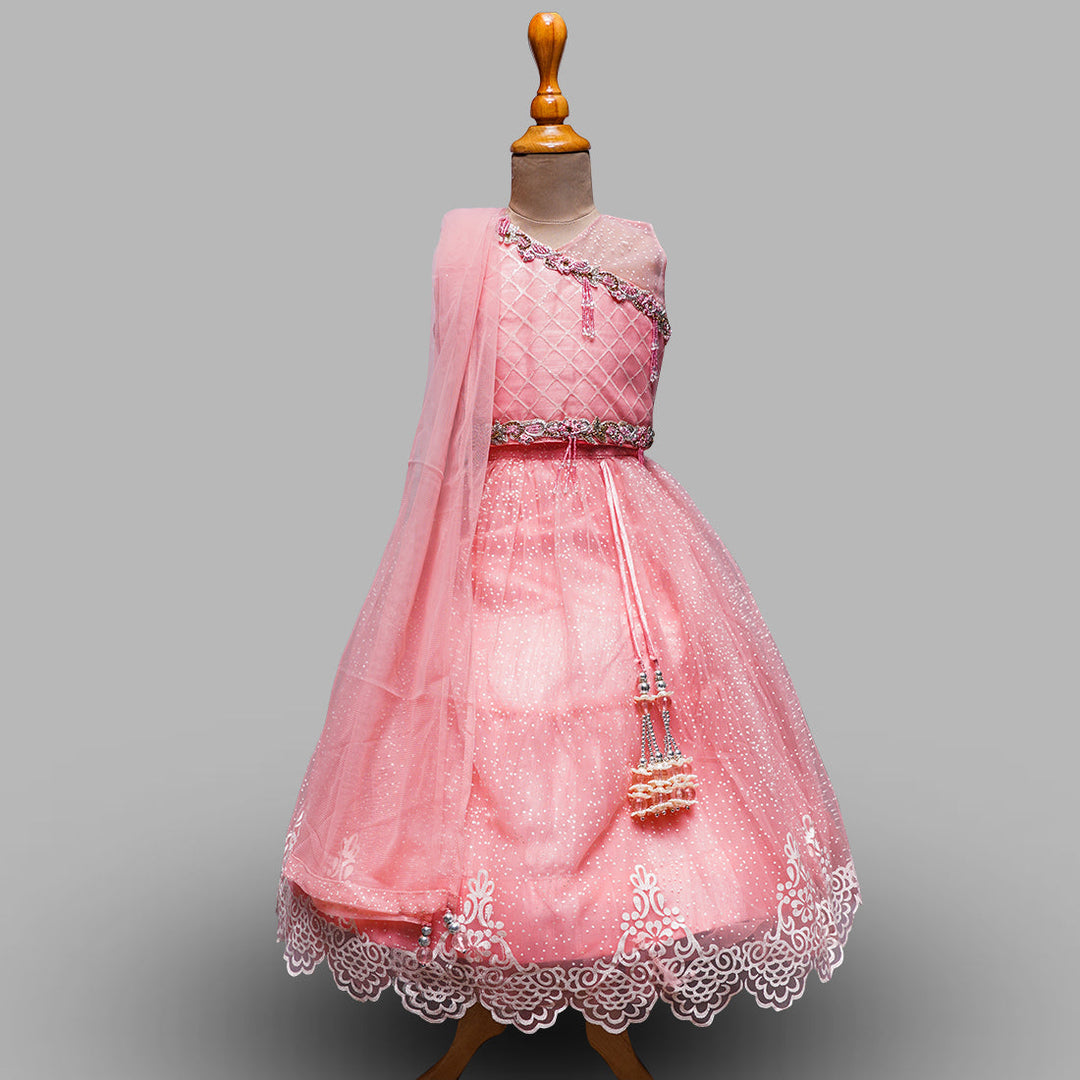 Grey & Pink Girls Lehenga Choli with Latkan