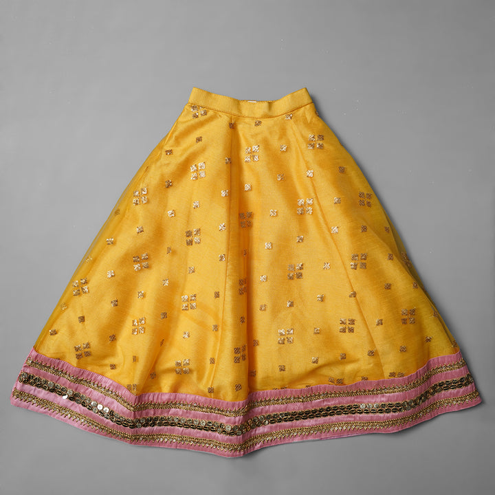 Pink-Yellow Kid Girls Lehenga Choli