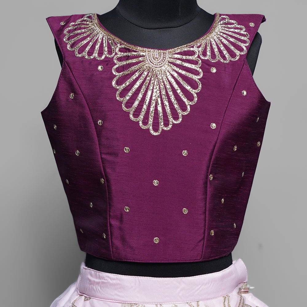Wine Colored Kid Girls Lehenga Choli