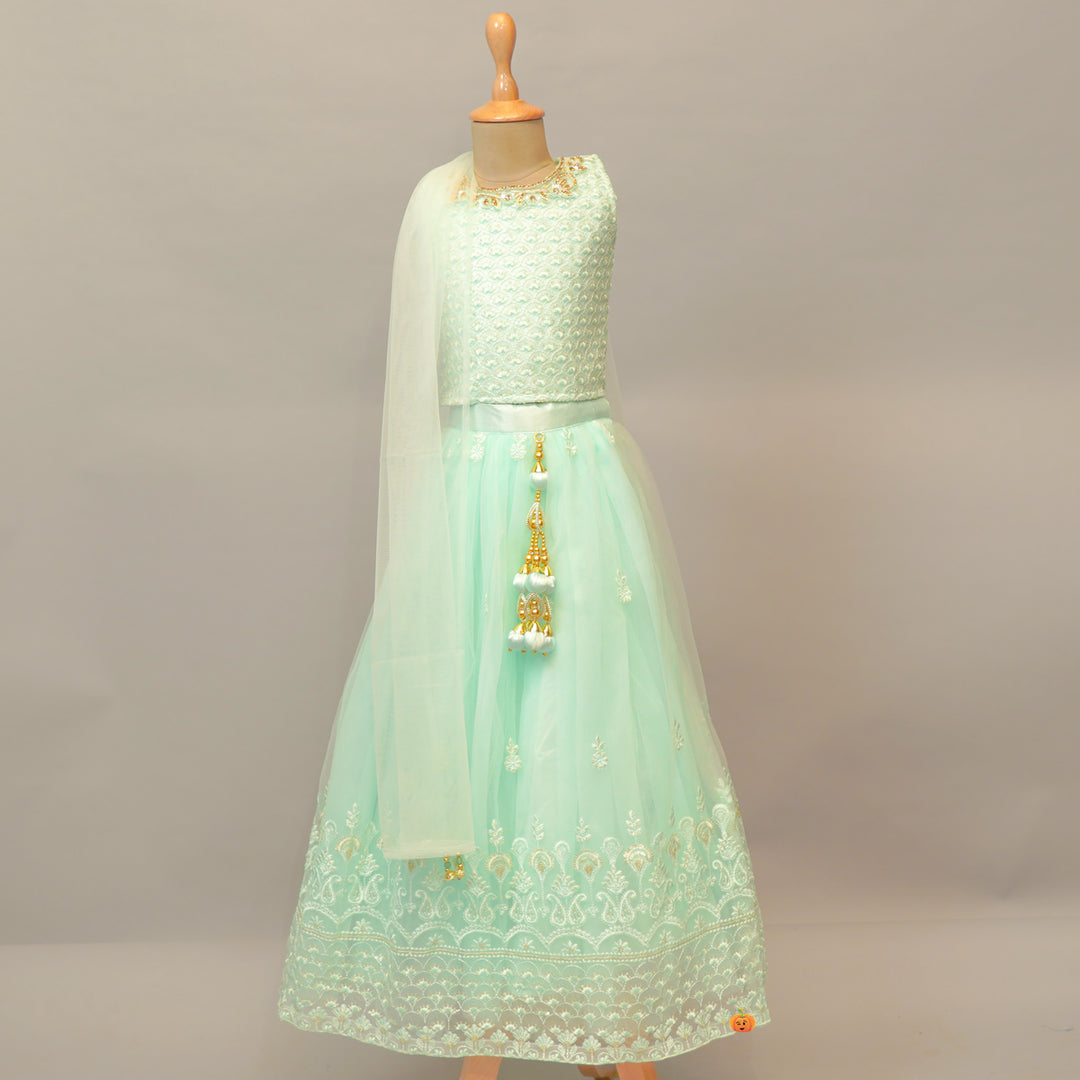 Girls Lehenga Choli In Sea Green Color