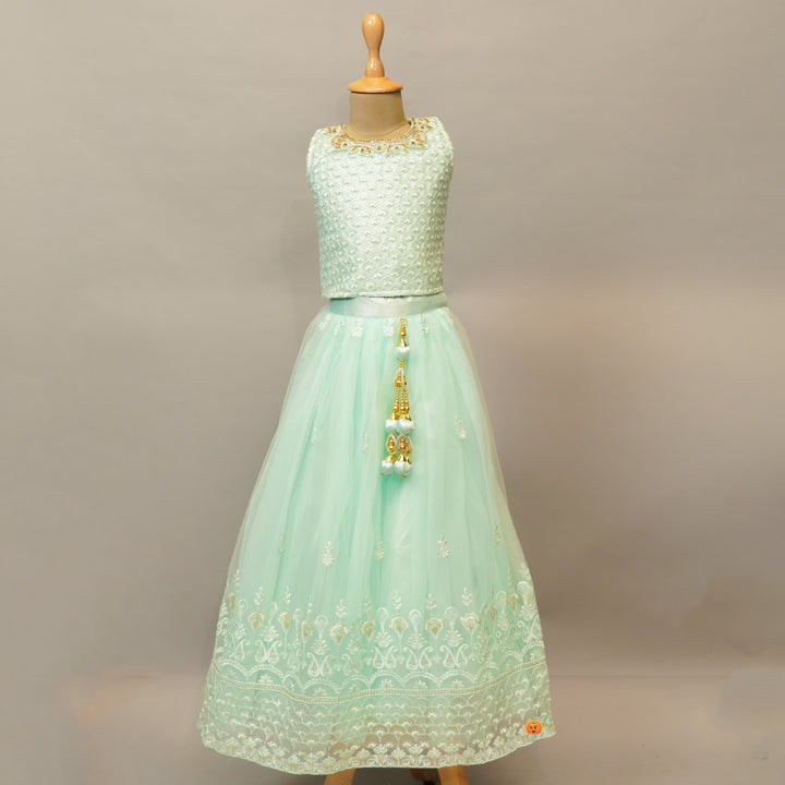 Girls Lehenga Choli In Sea Green Color