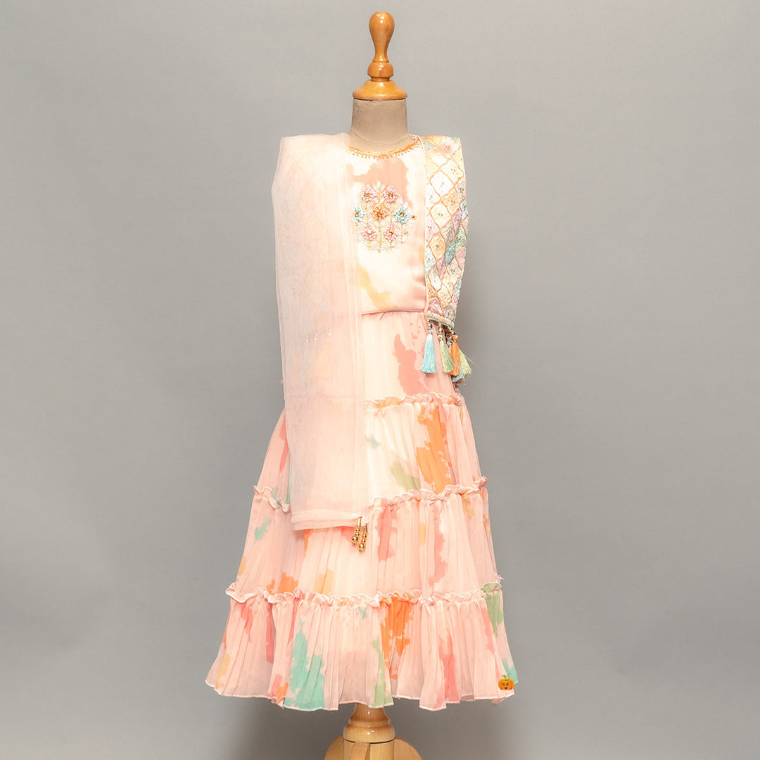 Kids Lehenga Choli With Multi Colored Print