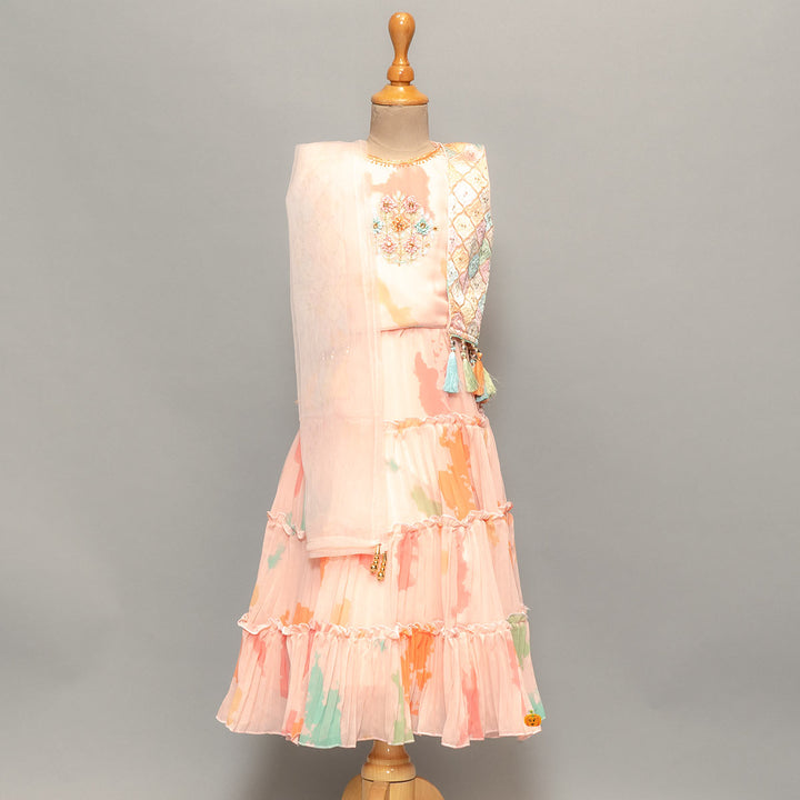 Kids Lehenga Choli With Multi Colored Print