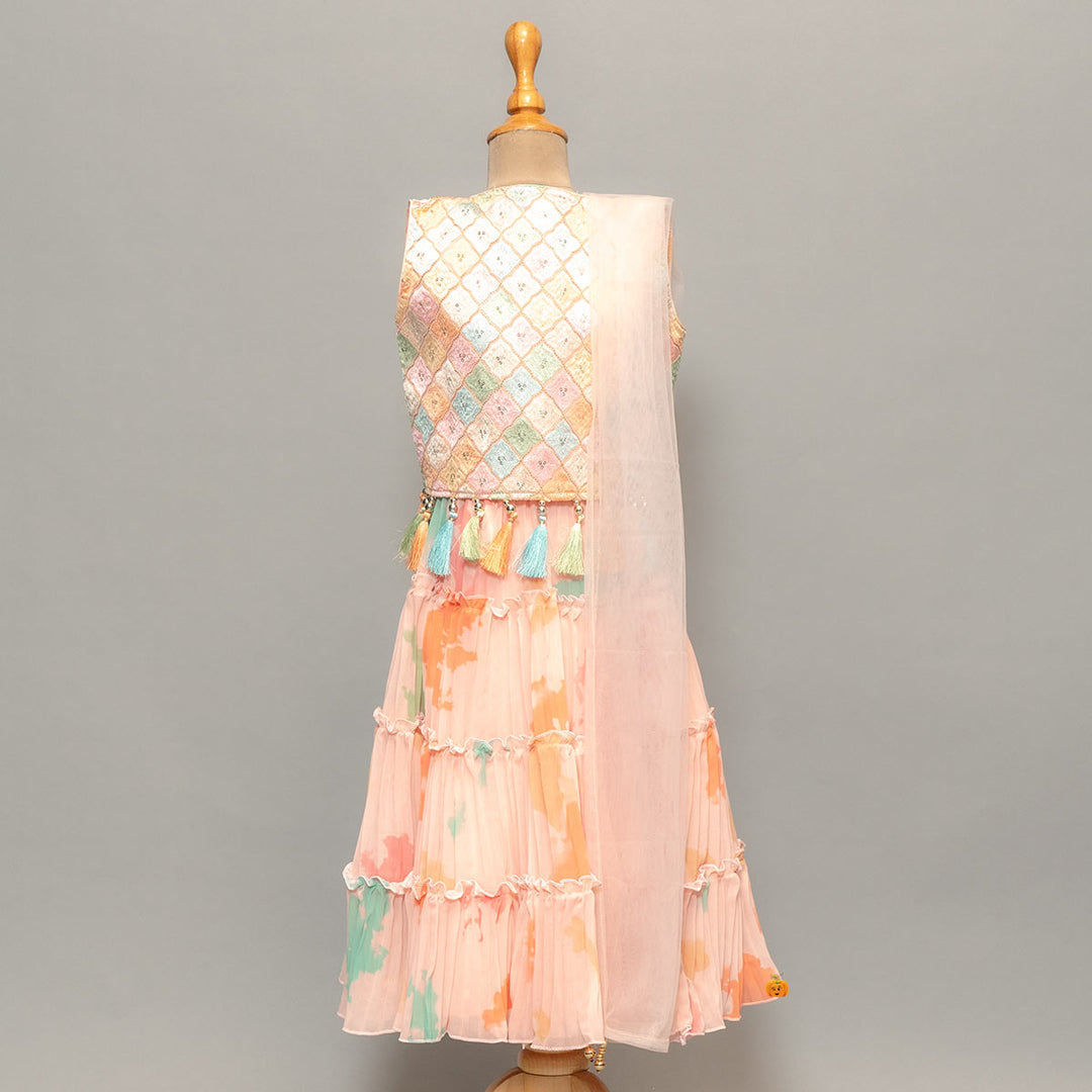 Kids Lehenga Choli With Multi Colored Print