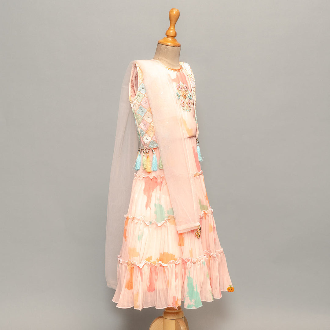 Kids Lehenga Choli With Multi Colored Print