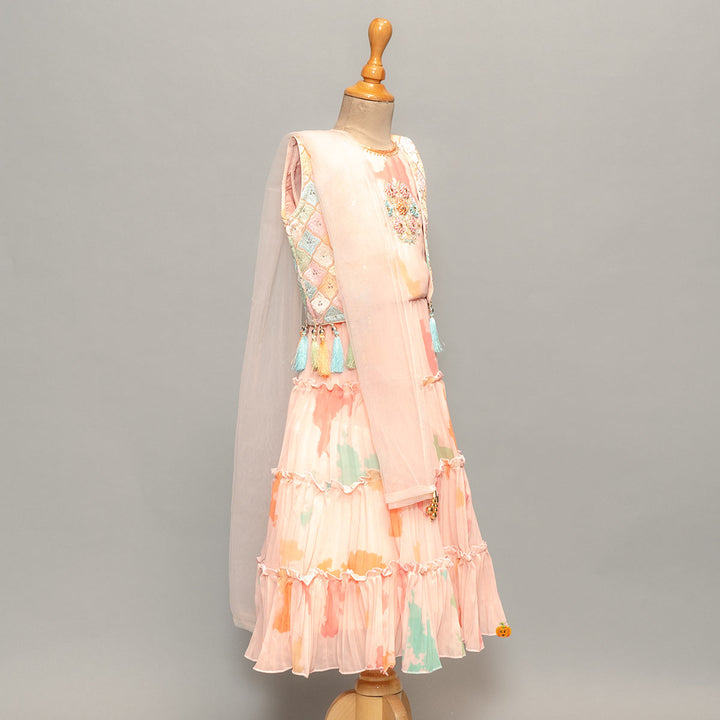 Kids Lehenga Choli With Multi Colored Print