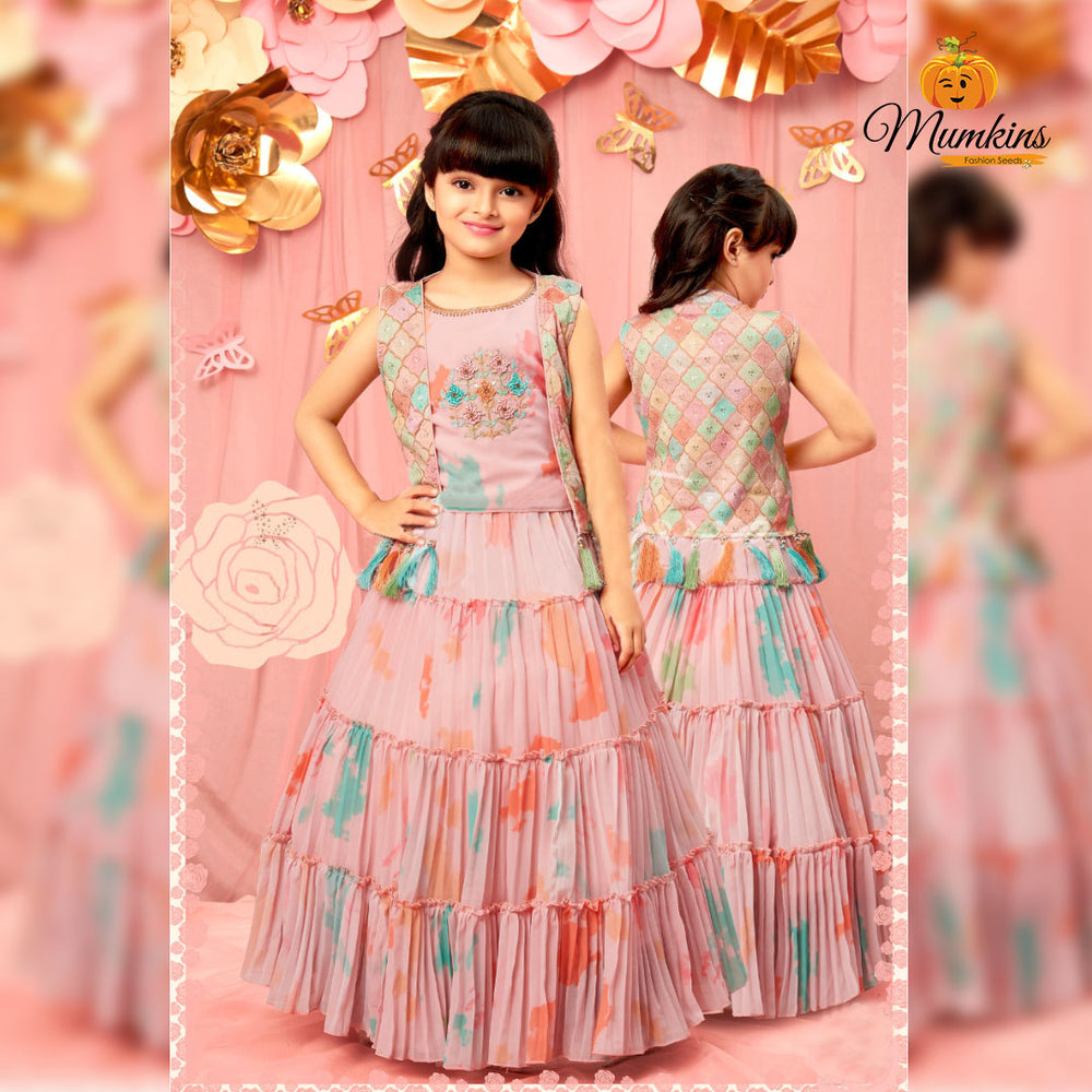 Kids Lehenga Choli With Multi Colored Print
