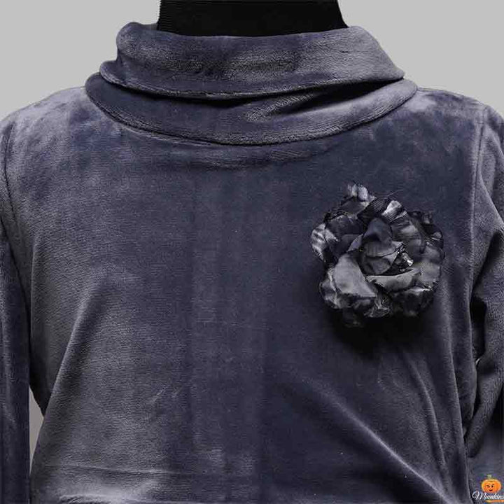 Grey Girls Midi with Full Sleeves Top Close Up View