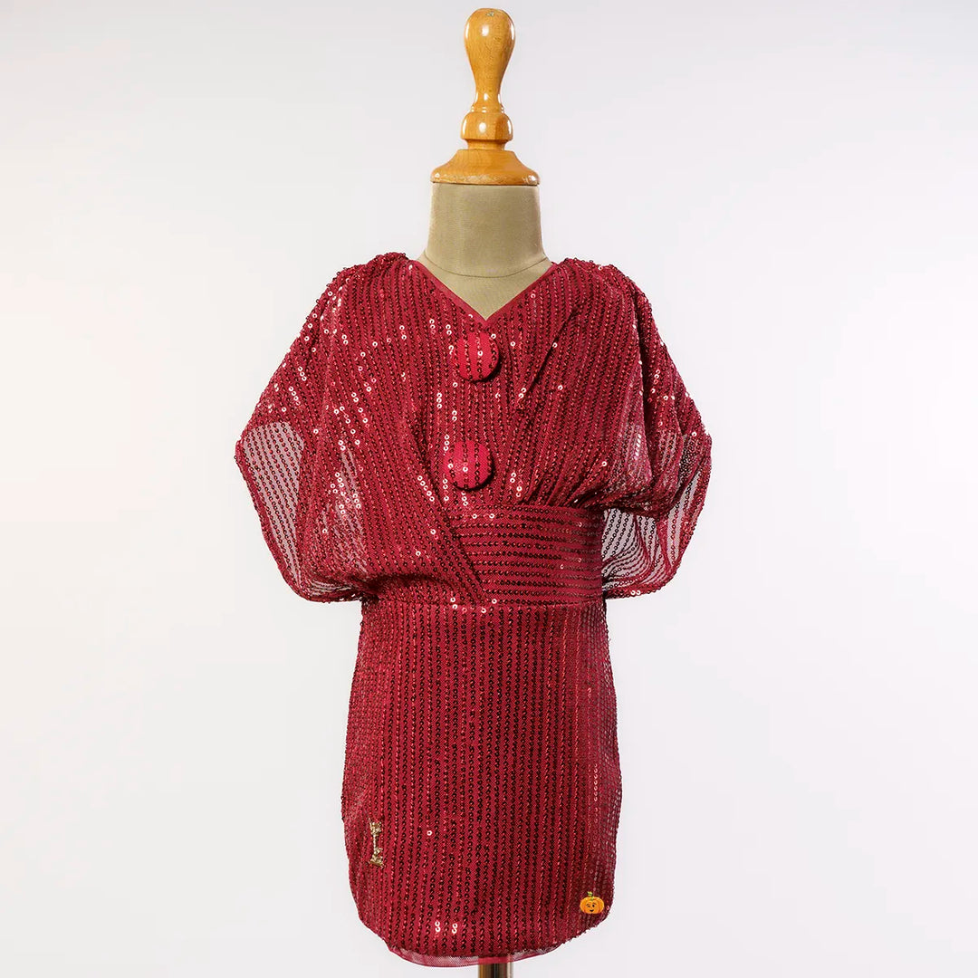 Maroon Sequin Girls Midi Front View