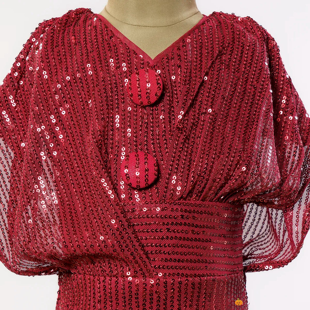 Maroon Sequin Girls Midi Close Up View