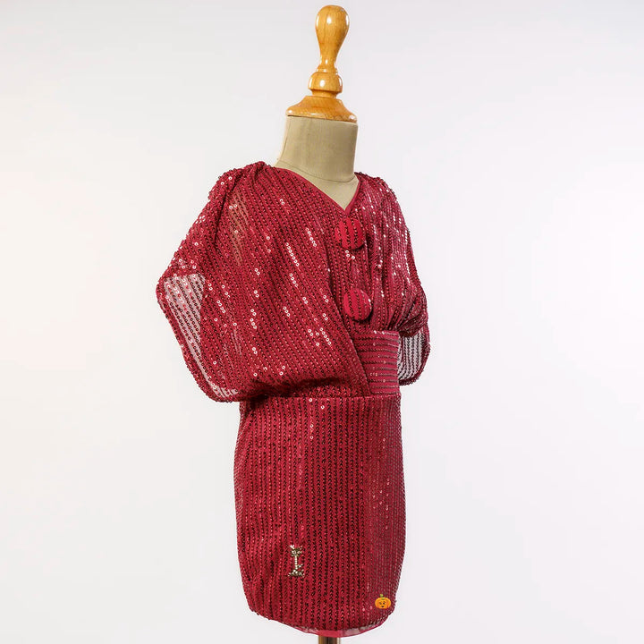 Maroon Sequin Girls Midi Side View