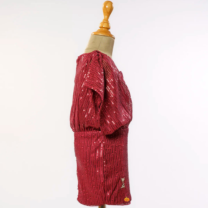 Maroon Sequin Girls Midi Side View