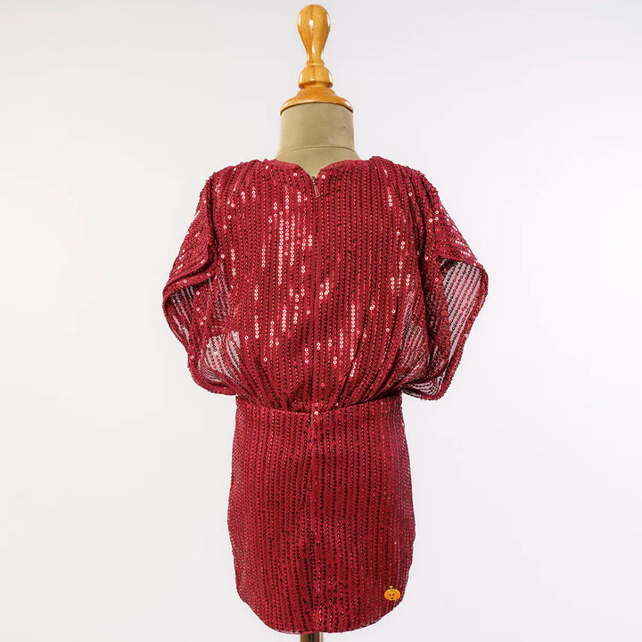 Maroon Sequin Girls Midi Back View